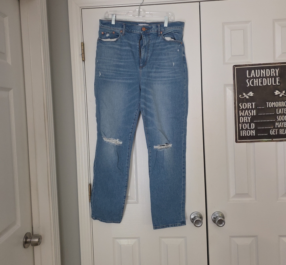 LOFT Light Blue Straight-Leg Distressed Jeans
